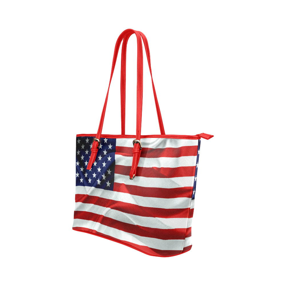 America Flag Banner Patriot Stars Stripes Freedom Leather Tote Bag/Small (Model 1651)