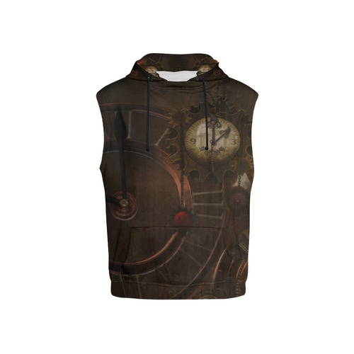 Vintage gothic brown steampunk clocks and gears All Over Print Sleeveless Hoodie for Kid (Model H15)