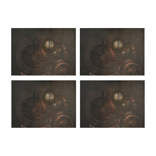 Vintage gothic brown steampunk clocks and gears Placemat 14’’ x 19’’ (Set of 4)