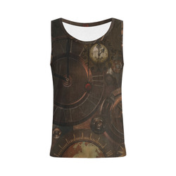 Vintage gothic brown steampunk clocks and gears All Over Print Tank Top for Women (Model T43)