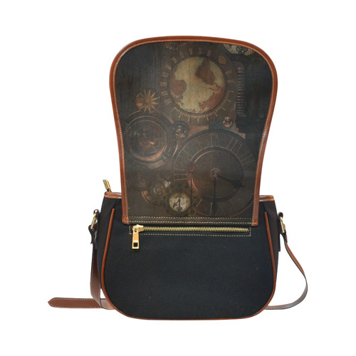 Vintage gothic brown steampunk clocks and gears Saddle Bag/Small (Model 1649)(Flap Customization)