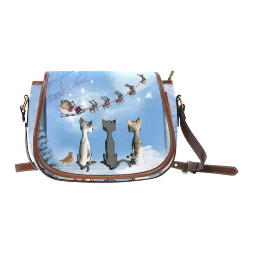 Christmas, cute cats and Santa Claus Saddle Bag/Large (Model 1649)
