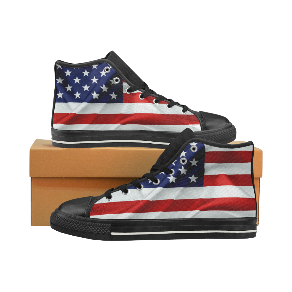 America Flag Banner Patriot Stars Stripes Freedom High Top Canvas Shoes for Kid (Model 017)