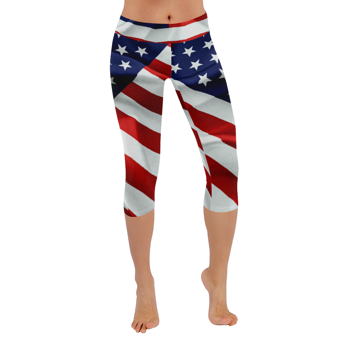 America Flag Banner Patriot Stars Stripes Freedom Women's Low Rise Capri Leggings (Invisible Stitch) (Model L08)