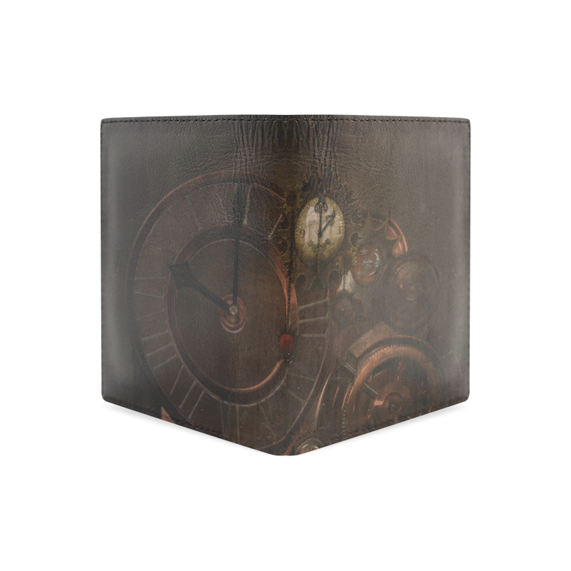 Vintage gothic brown steampunk clocks and gears Men's Leather Wallet (Model 1612)