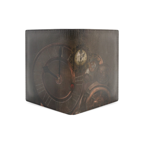 Vintage gothic brown steampunk clocks and gears Men's Leather Wallet (Model 1612)