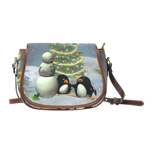 Snowman with penguin and christmas tree Saddle Bag/Large (Model 1649)