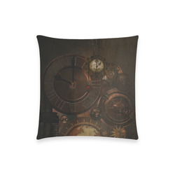 Vintage gothic brown steampunk clocks and gears Custom  Pillow Case 18"x18" (one side) No Zipper