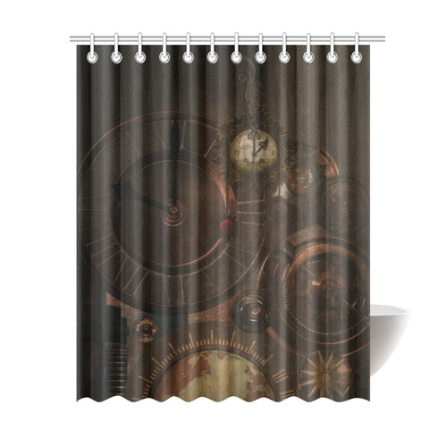 Vintage gothic brown steampunk clocks and gears Shower Curtain 69"x84"