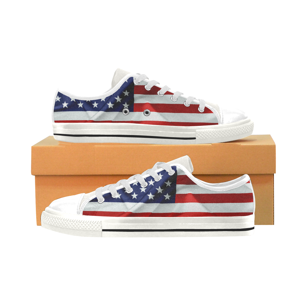 America Flag Banner Patriot Stars Stripes Freedom Low Top Canvas Shoes for Kid (Model 018)