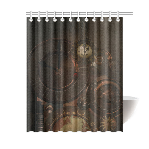 Vintage gothic brown steampunk clocks and gears Shower Curtain 60"x72"