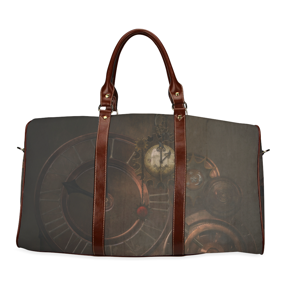 Vintage gothic brown steampunk clocks and gears Waterproof Travel Bag/Small (Model 1639)