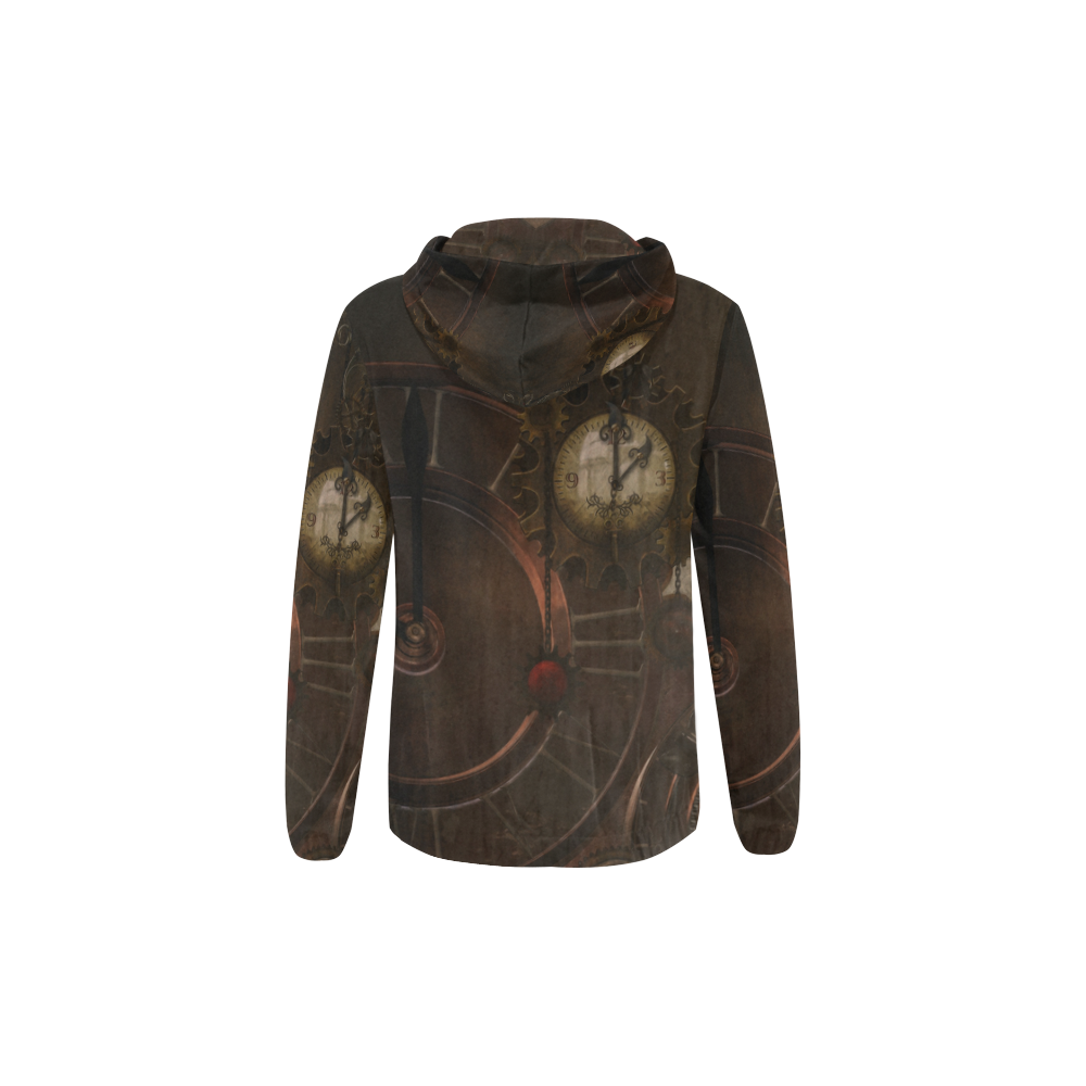 Vintage gothic brown steampunk clocks and gears All Over Print Full Zip Hoodie for Kid (Model H14)