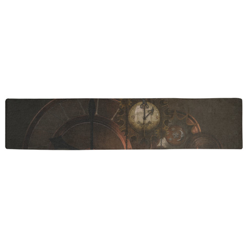 Vintage gothic brown steampunk clocks and gears Table Runner 16x72 inch
