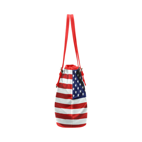 America Flag Banner Patriot Stars Stripes Freedom Leather Tote Bag/Small (Model 1651)