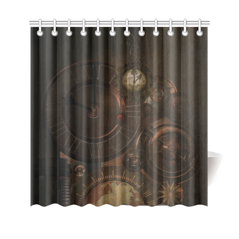 Vintage gothic brown steampunk clocks and gears Shower Curtain 69"x70"