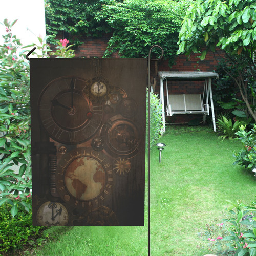 Vintage gothic brown steampunk clocks and gears Garden Flag 28''x40'' （Without Flagpole）