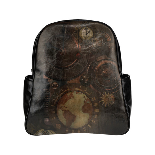 Vintage gothic brown steampunk clocks and gears Multi-Pockets Backpack (Model 1636)