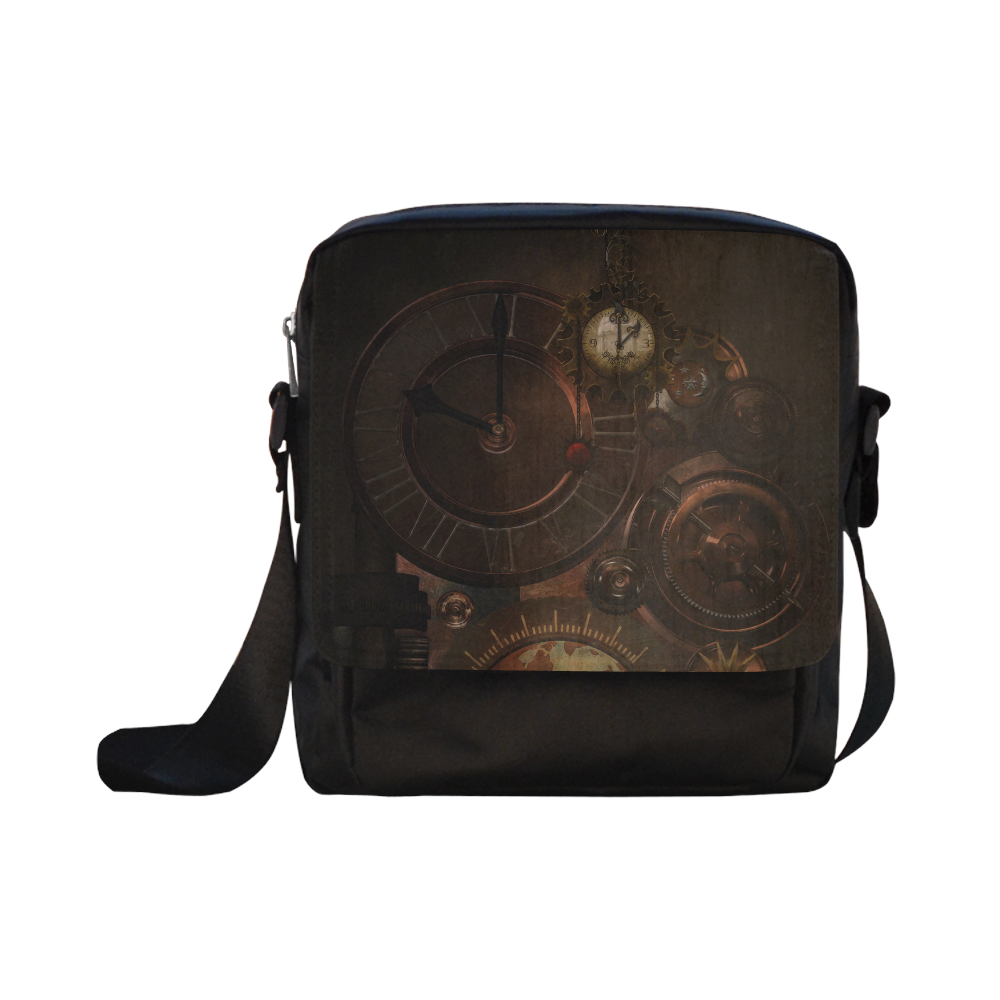 Vintage gothic brown steampunk clocks and gears Crossbody Nylon Bags (Model 1633)