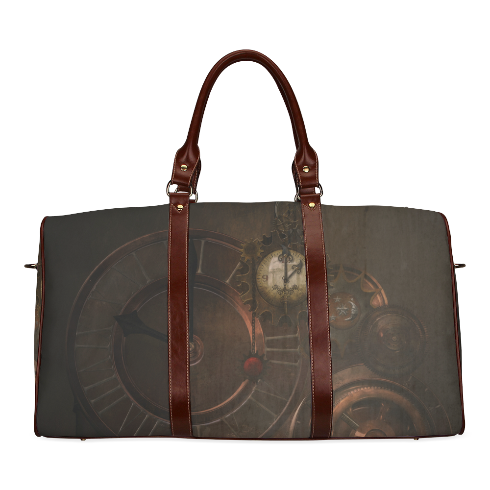 Vintage gothic brown steampunk clocks and gears Waterproof Travel Bag/Large (Model 1639)