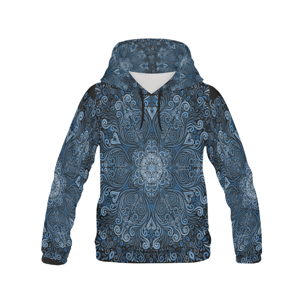 Blue Mandala Ornate Pattern 3D effect All Over Print Hoodie for Men (USA Size) (Model H13)