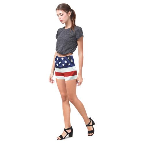 America Flag Banner Patriot Stars Stripes Freedom Briseis Skinny Shorts (Model L04)