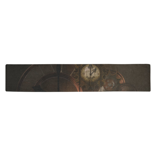 Vintage gothic brown steampunk clocks and gears Table Runner 14x72 inch
