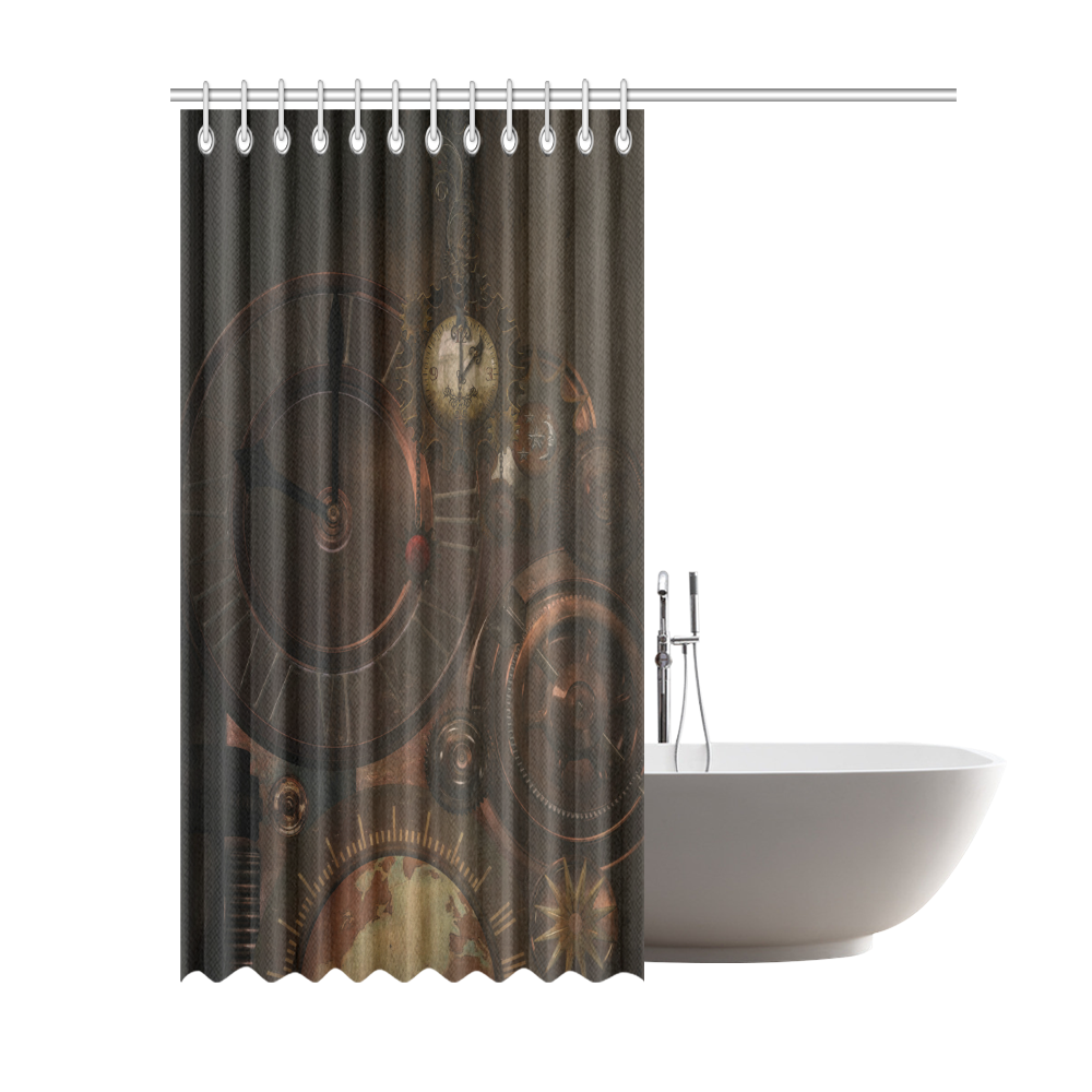 Vintage gothic brown steampunk clocks and gears Shower Curtain 69"x84"