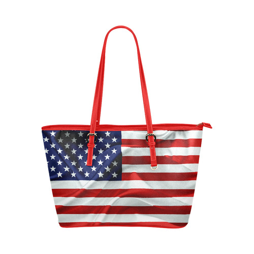 America Flag Banner Patriot Stars Stripes Freedom Leather Tote Bag/Large (Model 1651)