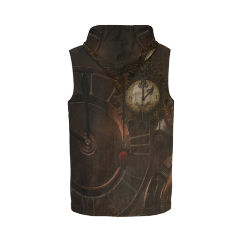 Vintage gothic brown steampunk clocks and gears All Over Print Sleeveless Zip Up Hoodie for Men (Model H16)