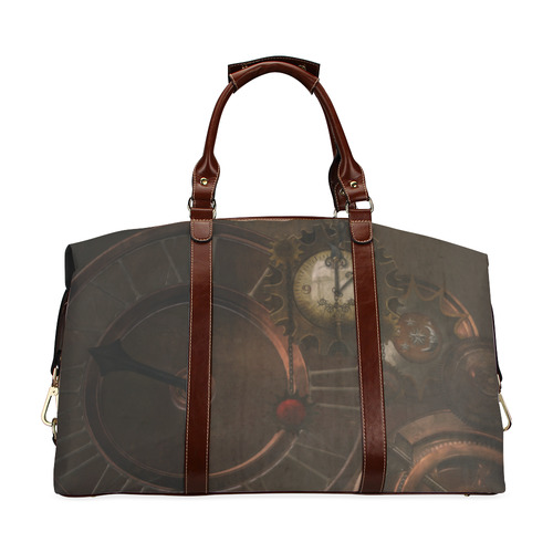 Vintage gothic brown steampunk clocks and gears Classic Travel Bag (Model 1643) Remake
