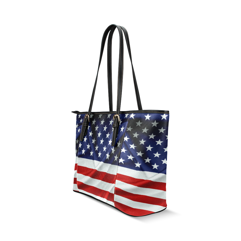 America Flag Banner Patriot Stars Stripes Freedom Leather Tote Bag/Small (Model 1640)