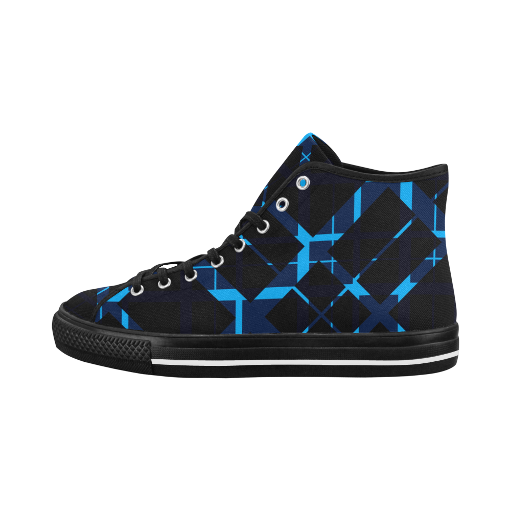 Diagonal Blue & Black Plaid Modern Style Vancouver H Men's Canvas Shoes (1013-1)