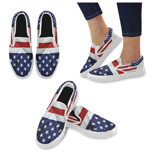 America Flag Banner Patriot Stars Stripes Freedom Women's Slip-on Canvas Shoes (Model 019)