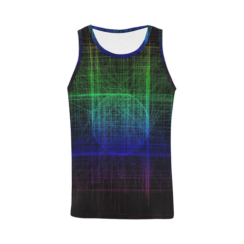 Blue and Green Retro Glitch All Over Print Tank Top for Men (Model T43)