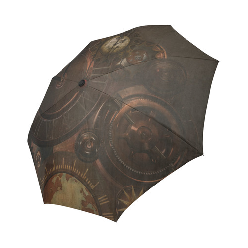 Vintage gothic brown steampunk clocks and gears Auto-Foldable Umbrella (Model U04)
