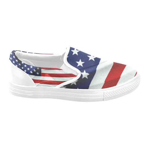 America Flag Banner Patriot Stars Stripes Freedom Women's Unusual Slip-on Canvas Shoes (Model 019)