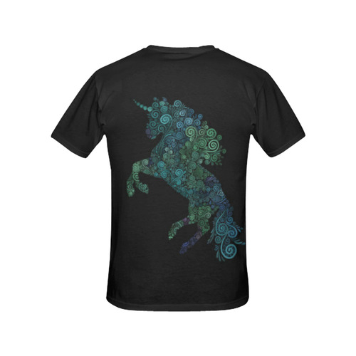 3D Psychedelic Unicorn blue and green All Over Print T-Shirt for Women (USA Size) (Model T40)