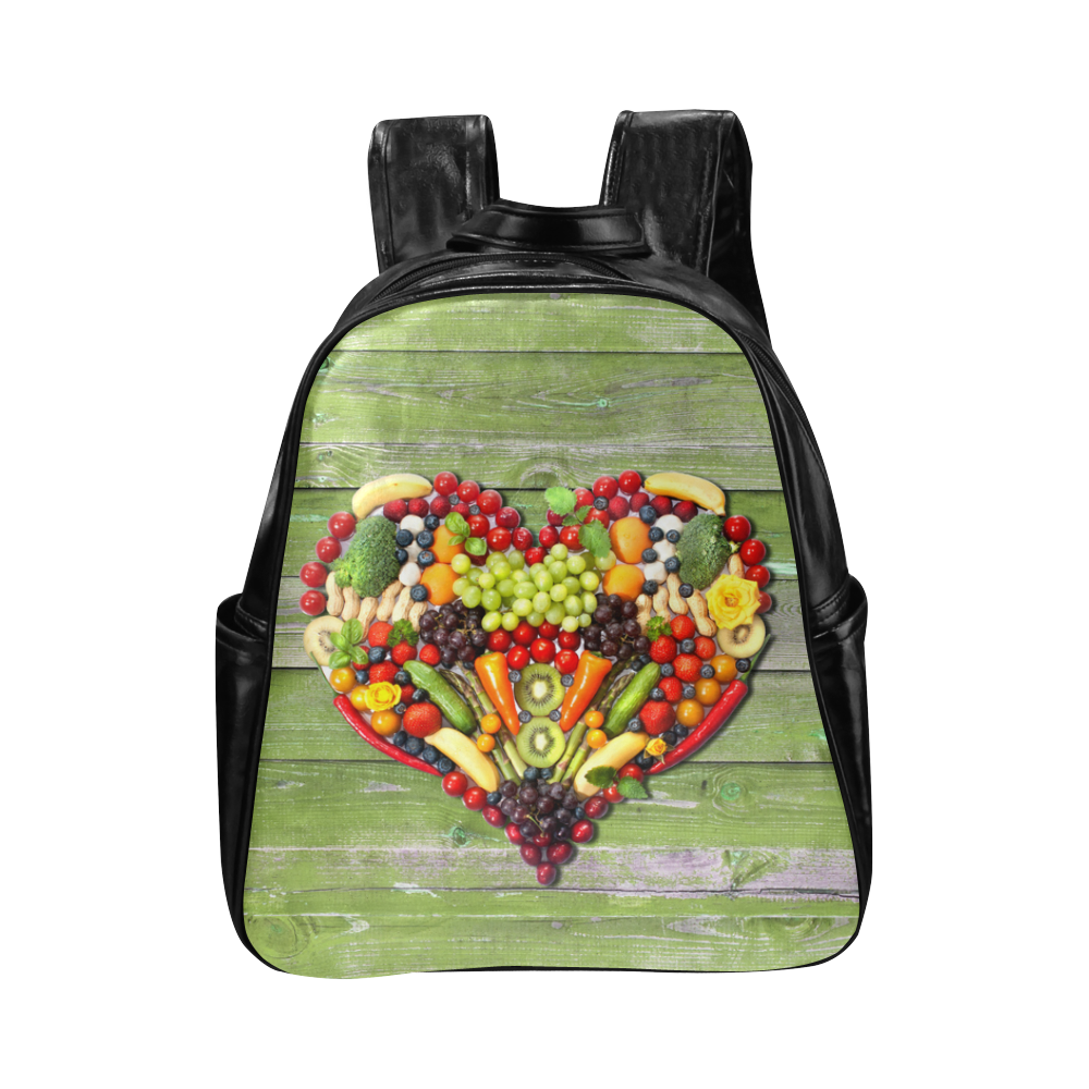 Vegan Heart on Green Wood Multi-Pockets Backpack (Model 1636)