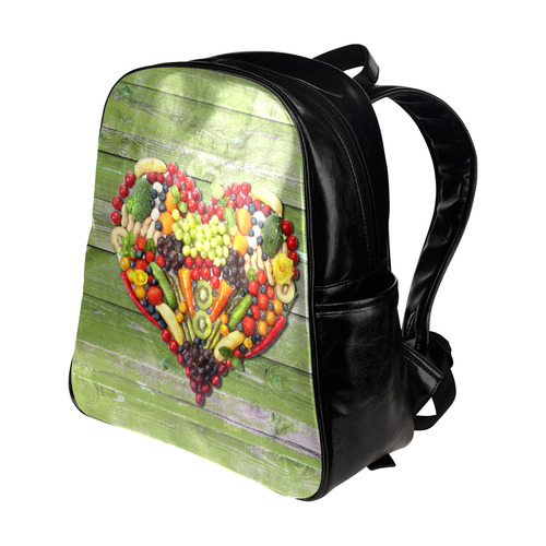 Vegan Heart on Green Wood Multi-Pockets Backpack (Model 1636)