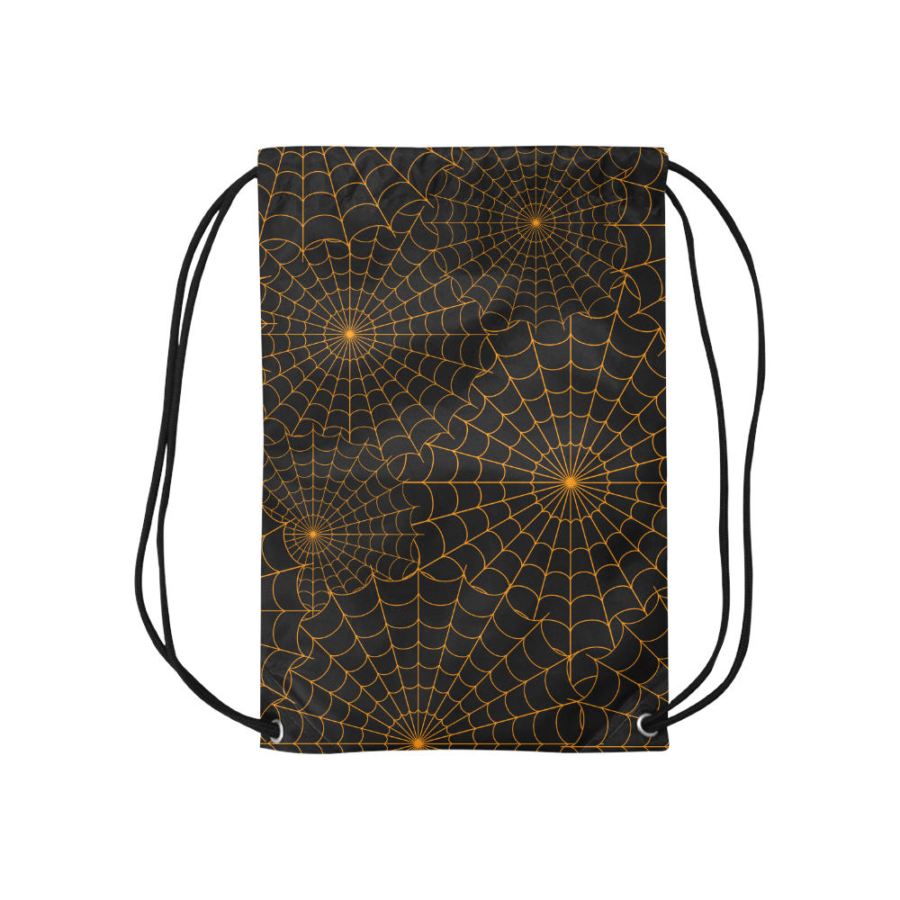 Halloween Spiderwebs - Orange Small Drawstring Bag Model 1604 (Twin Sides) 11"(W) * 17.7"(H)