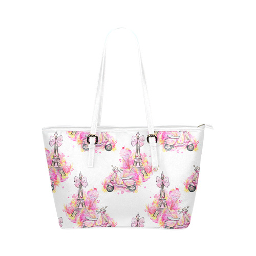 floral paris purse Leather Tote Bag/Large (Model 1651)