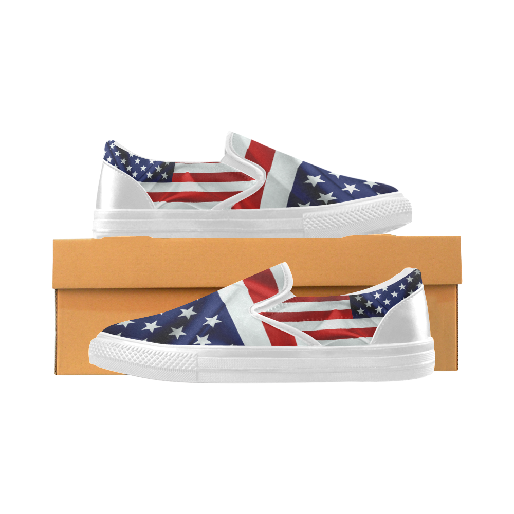 America Flag Banner Patriot Stars Stripes Freedom Women's Slip-on Canvas Shoes (Model 019)
