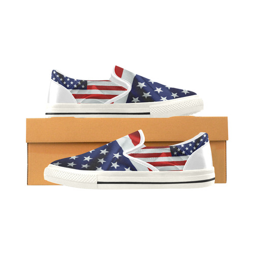 America Flag Banner Patriot Stars Stripes Freedom Women's Slip-on Canvas Shoes/Large Size (Model 019)