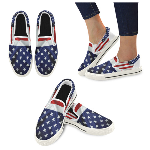 America Flag Banner Patriot Stars Stripes Freedom Women's Slip-on Canvas Shoes/Large Size (Model 019)
