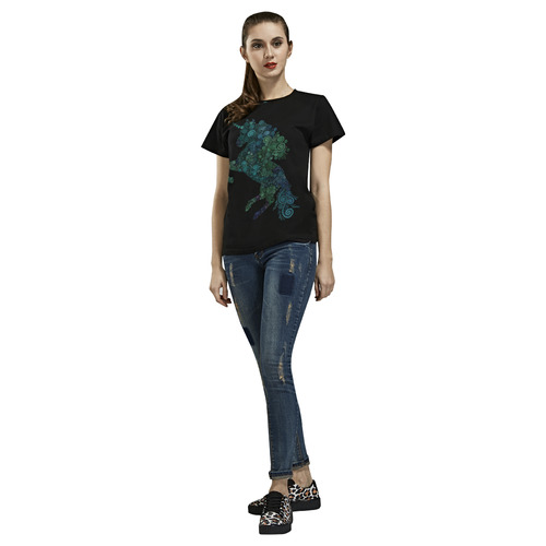 3D Psychedelic Unicorn blue and green All Over Print T-Shirt for Women (USA Size) (Model T40)