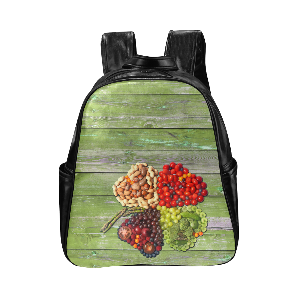 Lucky Charme Love Vegan Green Wood Multi-Pockets Backpack (Model 1636)