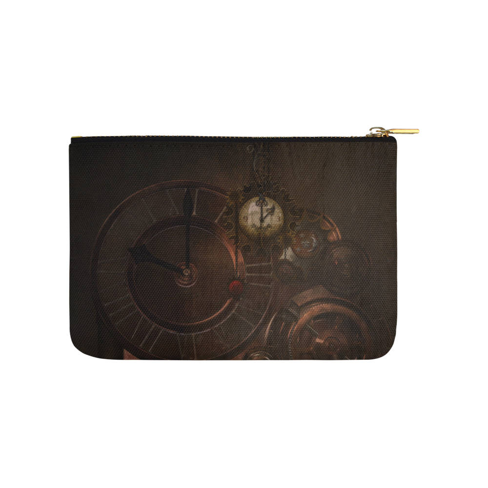 Vintage gothic brown steampunk clocks and gears Carry-All Pouch 9.5''x6''