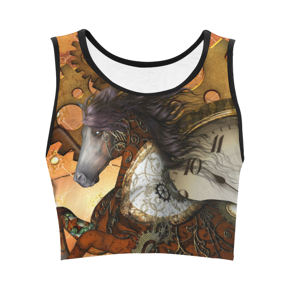 Steampunk, awesome steampunk horse Women's Crop Top (Model T42)