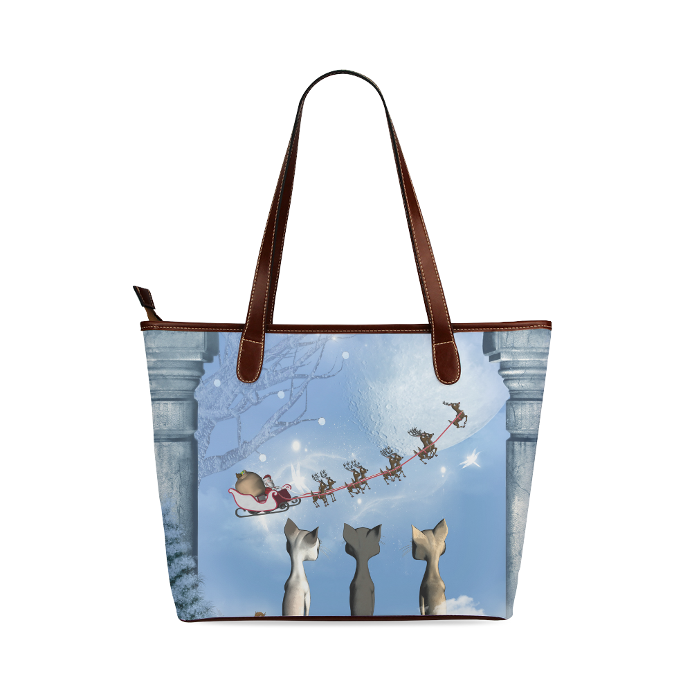 Christmas, cute cats and Santa Claus Shoulder Tote Bag (Model 1646)
